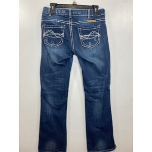 Cowgirl Tuff Co. Denim Jeans Boot Cut Distressed White Stitch W28 L33‎